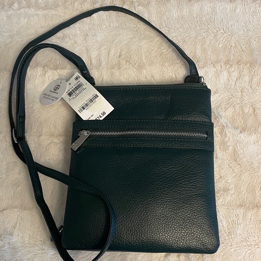 NWT Giani Bernini Genuine Leather Crossbody Bag Dark Green Adjustable Strap